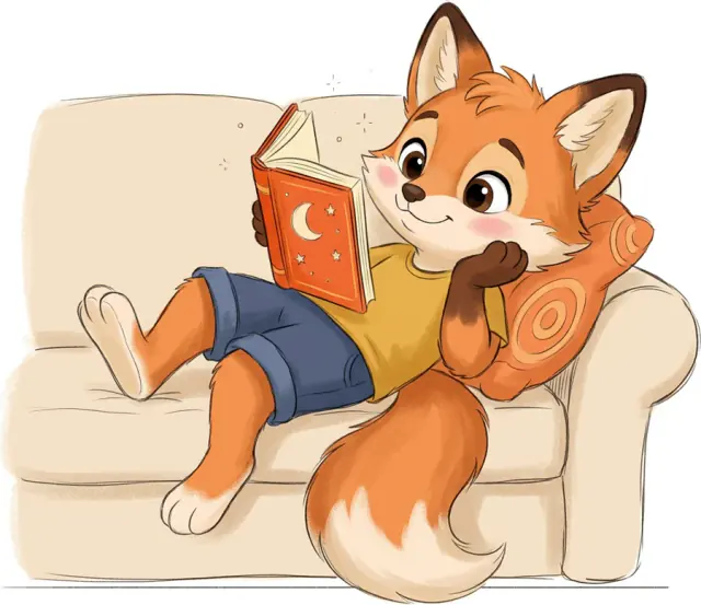 Mama and Me fox mascot waving hello
